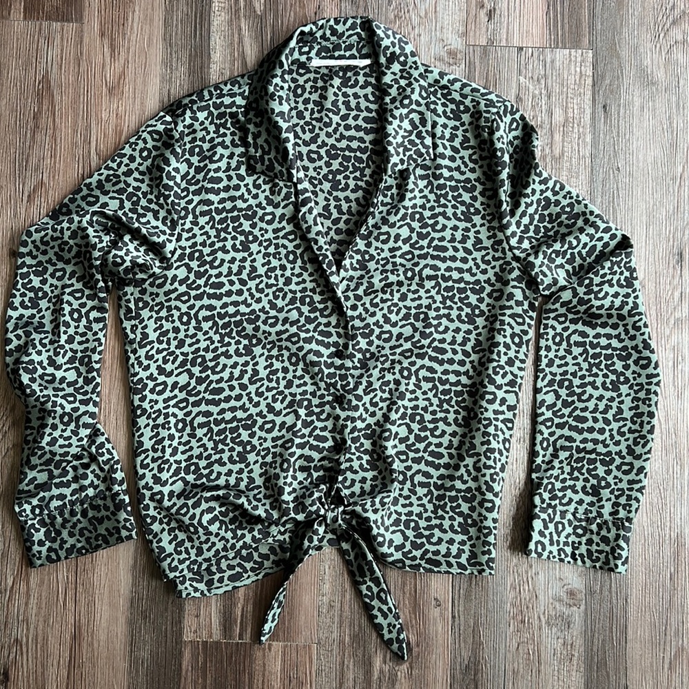 Green and black cheetah print blouse